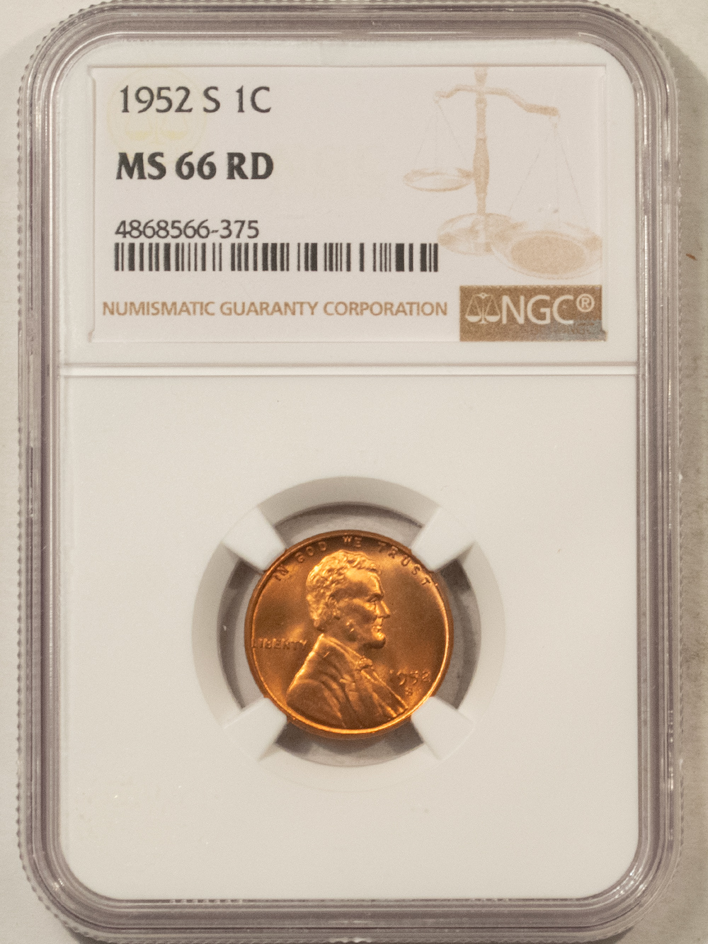 Lincoln Cents (Wheat) 1952-S LINCOLN CENT – NGC MS-66 RD Lincoln Cents (Wheat) 1952-S LINCOLN CENT – NGC MS-66 RD