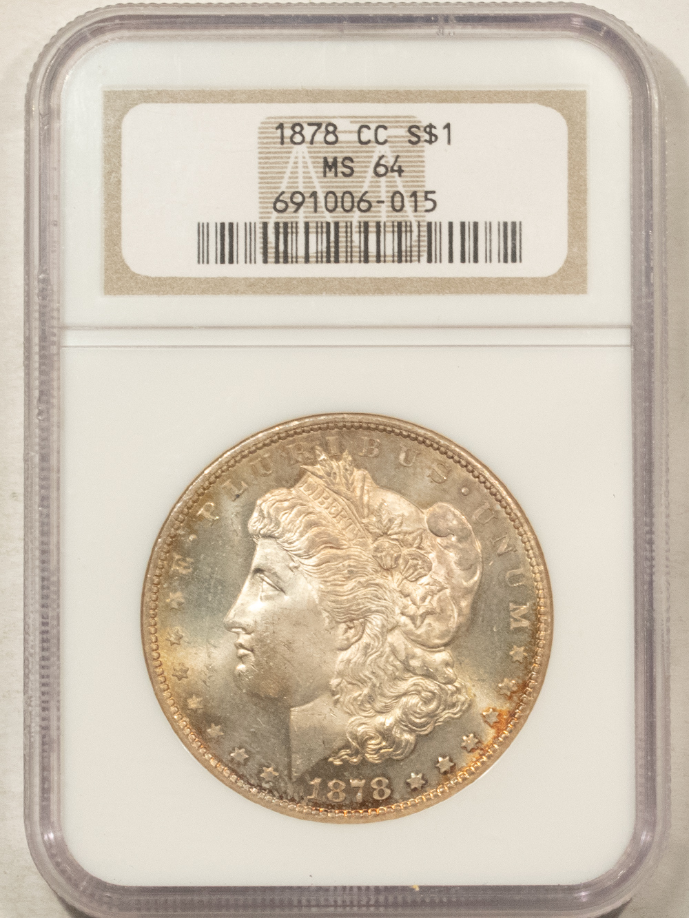 Dollars 1878-CC MORGAN DOLLAR, NGC MS-64, ORIGINAL SATINY LUSTER W/ LIGHT GOLDEN PATINA! Dollars 1878-CC MORGAN DOLLAR, NGC MS-64, ORIGINAL SATINY LUSTER W/ LIGHT GOLDEN PATINA!