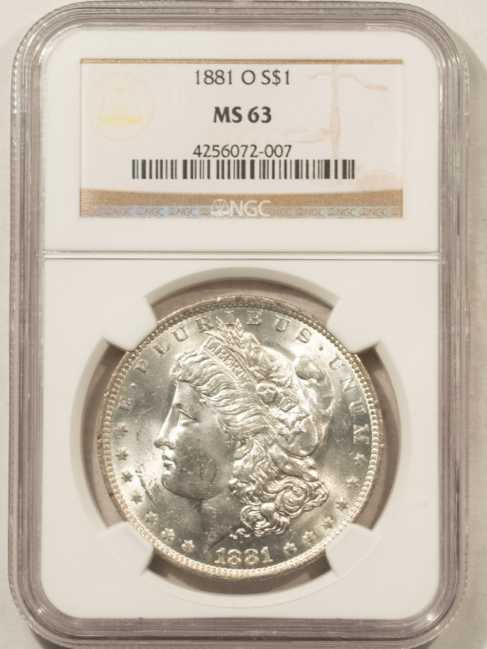 Dollars 1881-O MORGAN DOLLAR, NGC MS-63, WHITE W/ CARTWHEEL LUSTER! Dollars 1881-O MORGAN DOLLAR, NGC MS-63, WHITE W/ CARTWHEEL LUSTER!