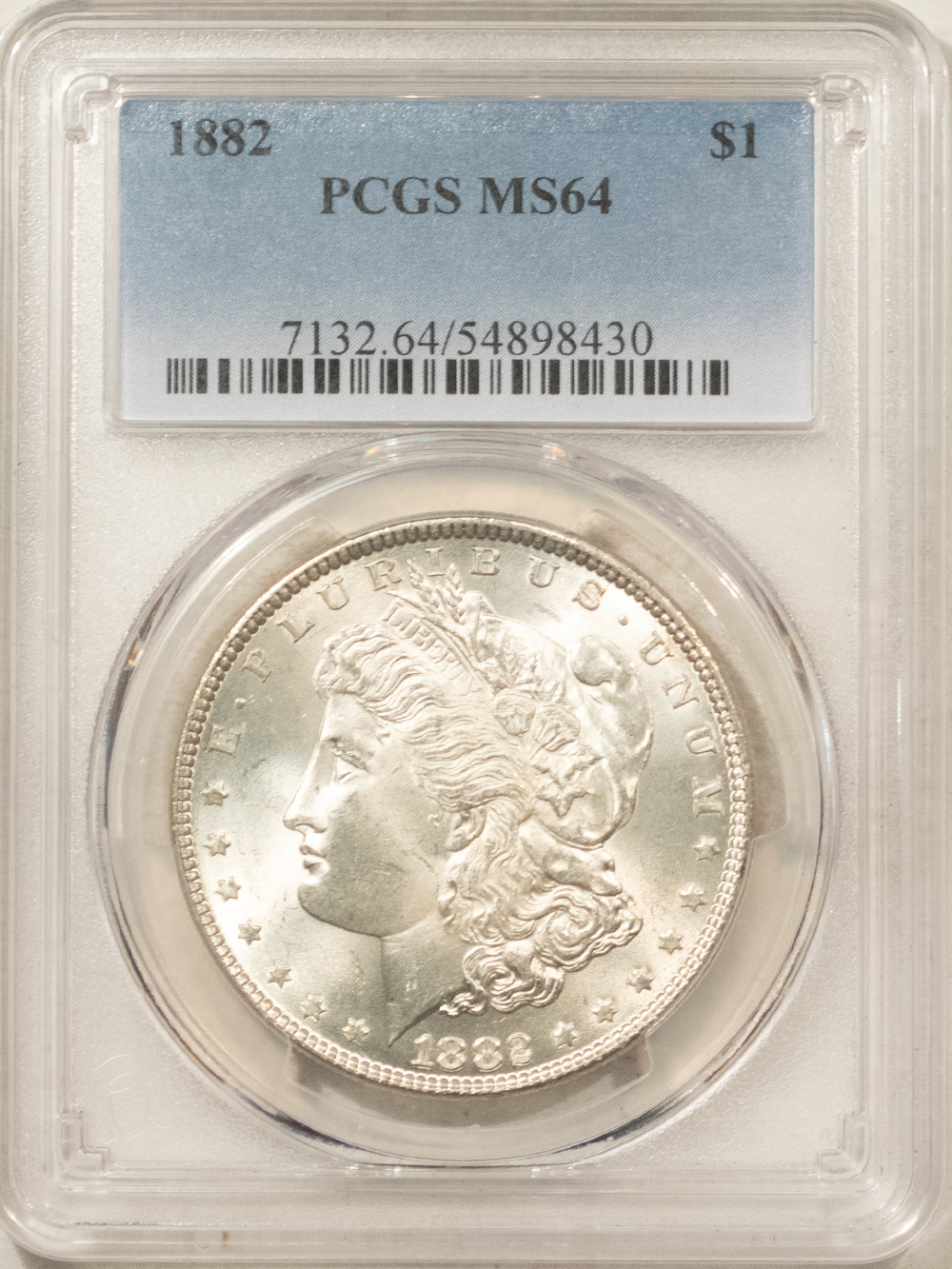 Dollars 1882 MORGAN DOLLAR, PCGS MS-64, ORIGINAL WHITE, LIGHT FROST & ATTRACTIVE! Dollars 1882 MORGAN DOLLAR, PCGS MS-64, ORIGINAL WHITE, LIGHT FROST & ATTRACTIVE!
