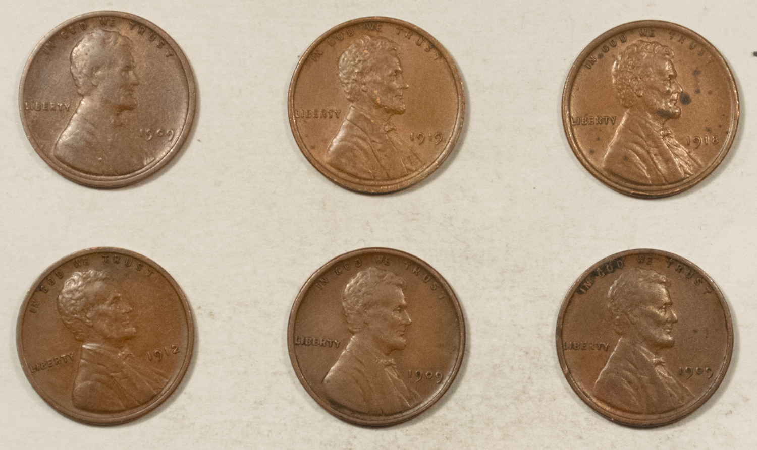 Lincoln Cents (Wheat) 1909 VDB X2 1909 1912 1918 1919 LINCOLN CENT LOT/6 – HIGH GRADE EXAMPLES! Lincoln Cents (Wheat) 1909 VDB X2 1909 1912 1918 1919 LINCOLN CENT LOT/6 – HIGH GRADE EXAMPLES!
