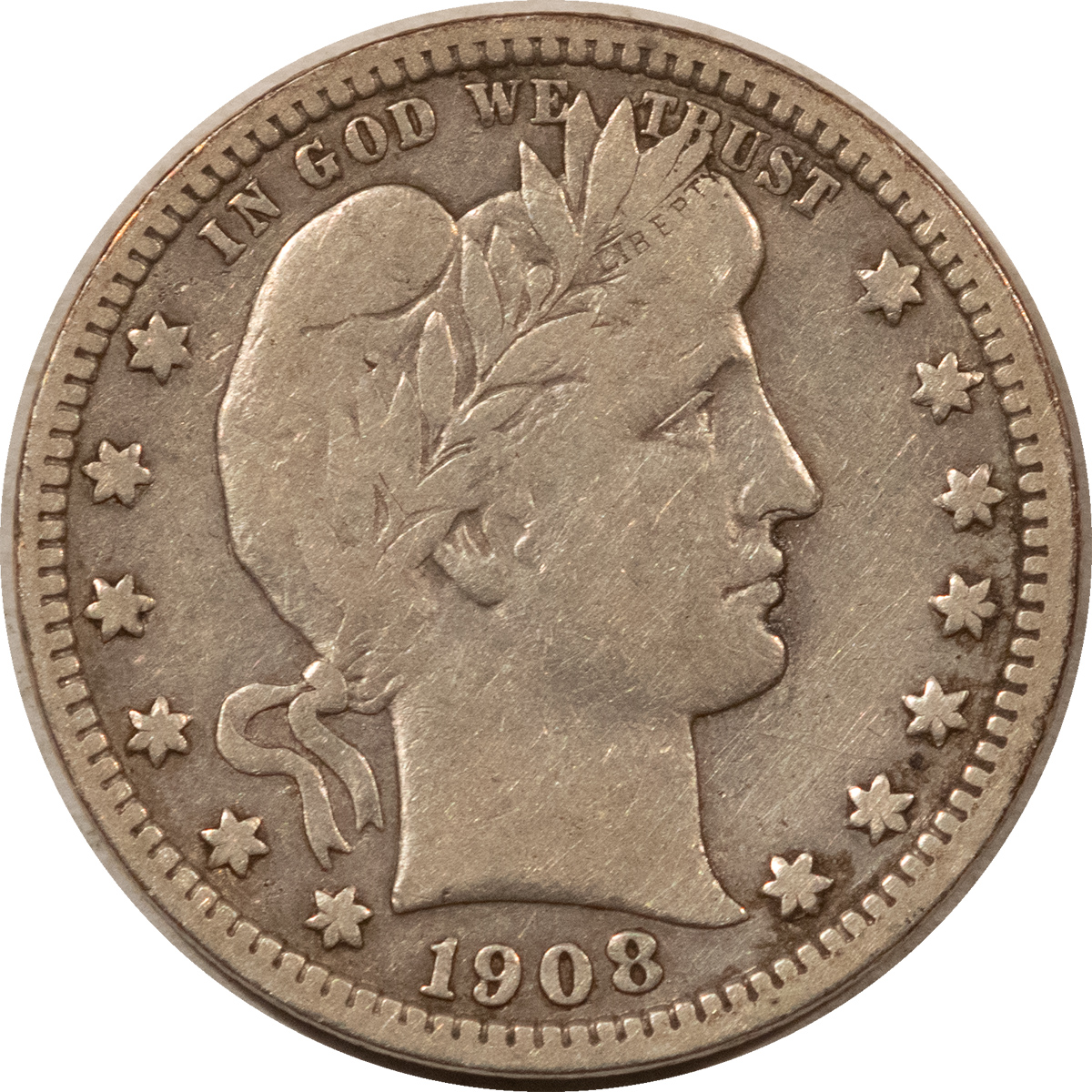 Barber Quarters 1908-S BARBER QUARTER – HIGH GRADE CIRCULATED EXAMPLE! Barber Quarters 1908-S BARBER QUARTER – HIGH GRADE CIRCULATED EXAMPLE!