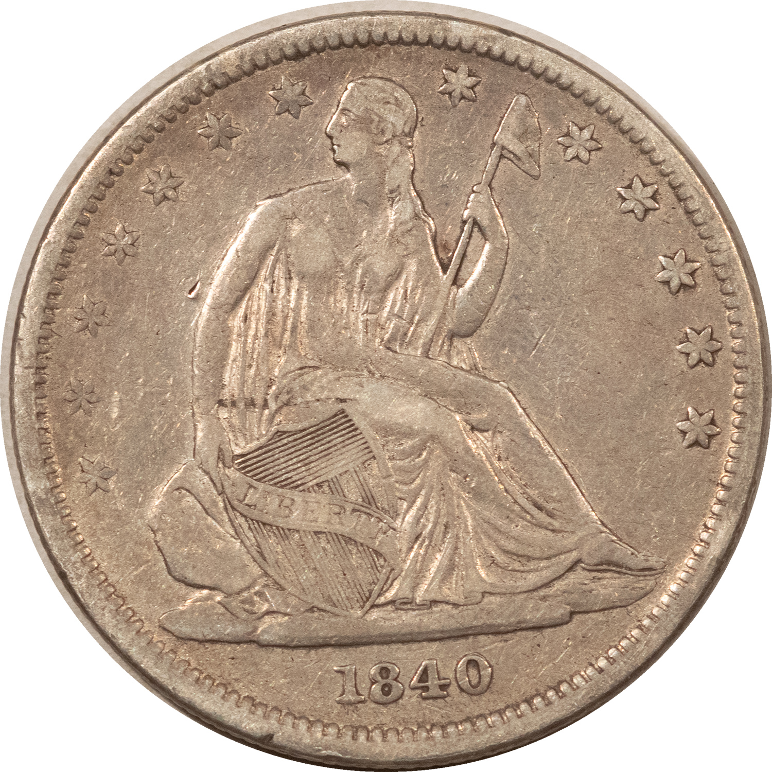 Half Dollars 1840 SEATED LIBERTY HALF DOLLAR, REV OF 1839 – HIGH GRADE CIRCULATED EXAMPLE! Half Dollars 1840 SEATED LIBERTY HALF DOLLAR, REV OF 1839 – HIGH GRADE CIRCULATED EXAMPLE!