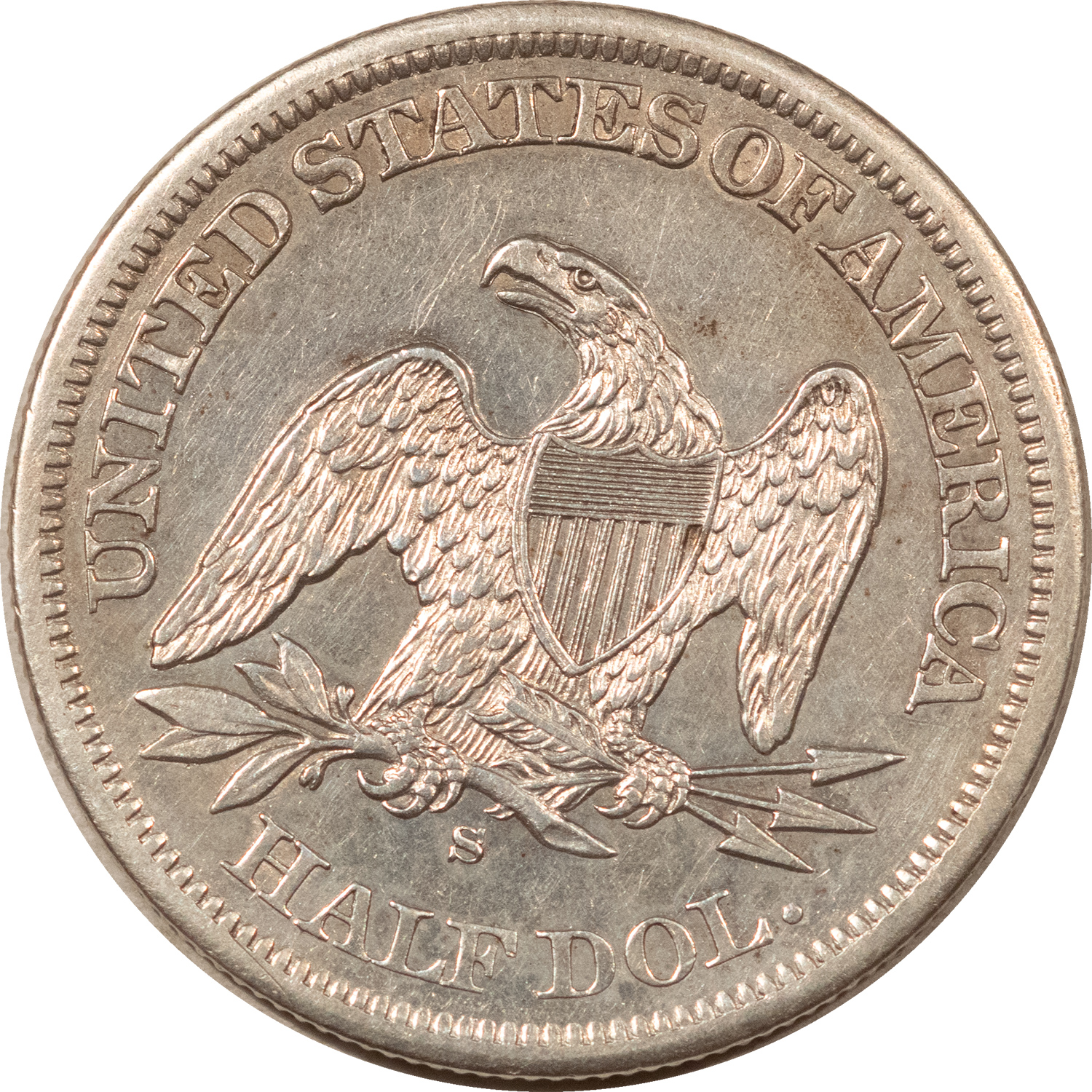 Half Dollars 1863-S SEATED LIBERTY HALF, CIVIL WAR DATE – HIGH GRADE EXAMPLE! NR UNC, CLEANED Half Dollars 1863-S SEATED LIBERTY HALF, CIVIL WAR DATE – HIGH GRADE EXAMPLE! NR UNC, CLEANED