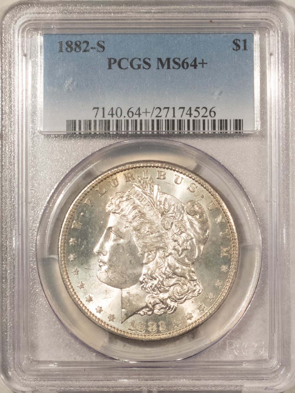 Dollars 1882-S $1 MORGAN DOLLAR – PCGS MS-64+ FRESH & FLASHY Dollars 1882-S $1 MORGAN DOLLAR – PCGS MS-64+ FRESH & FLASHY
