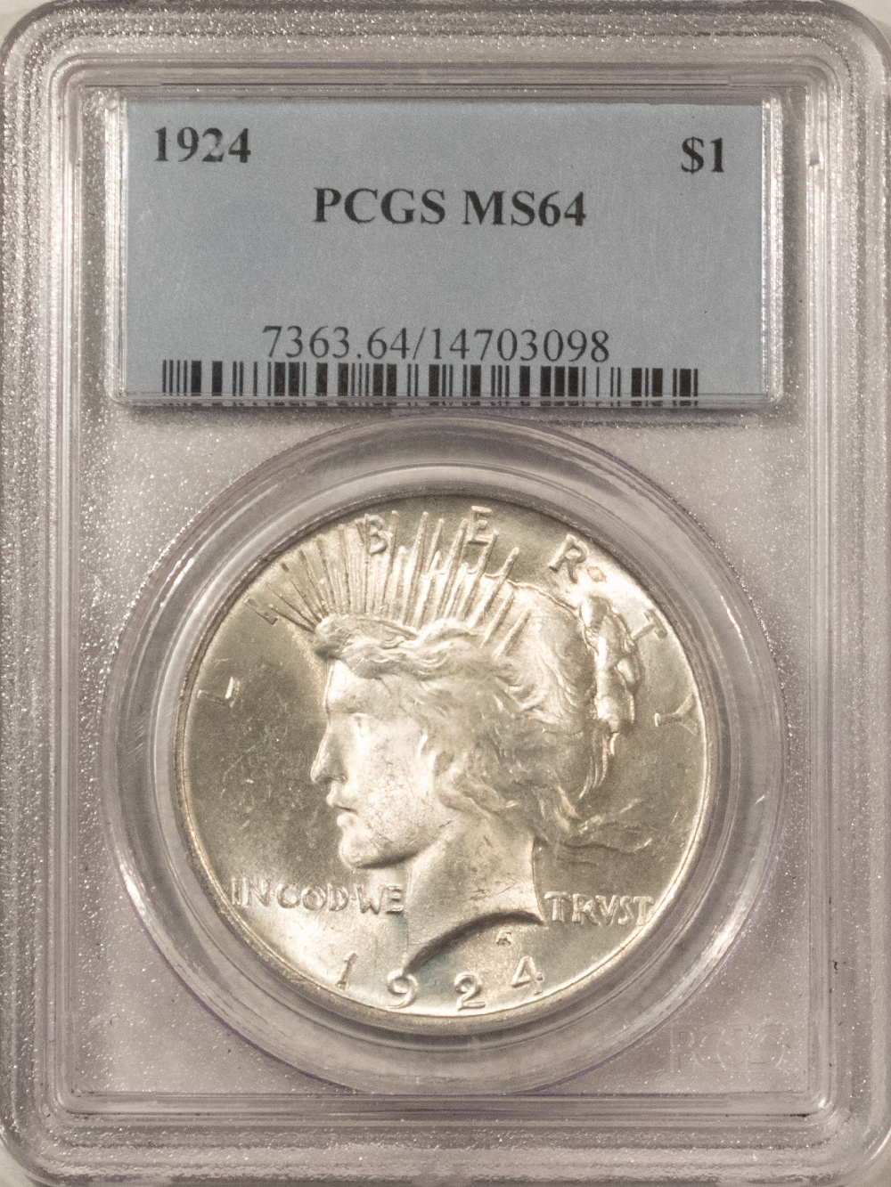 Dollars 1924 $1 PEACE DOLLAR – PCGS MS-64 Dollars 1924 $1 PEACE DOLLAR – PCGS MS-64