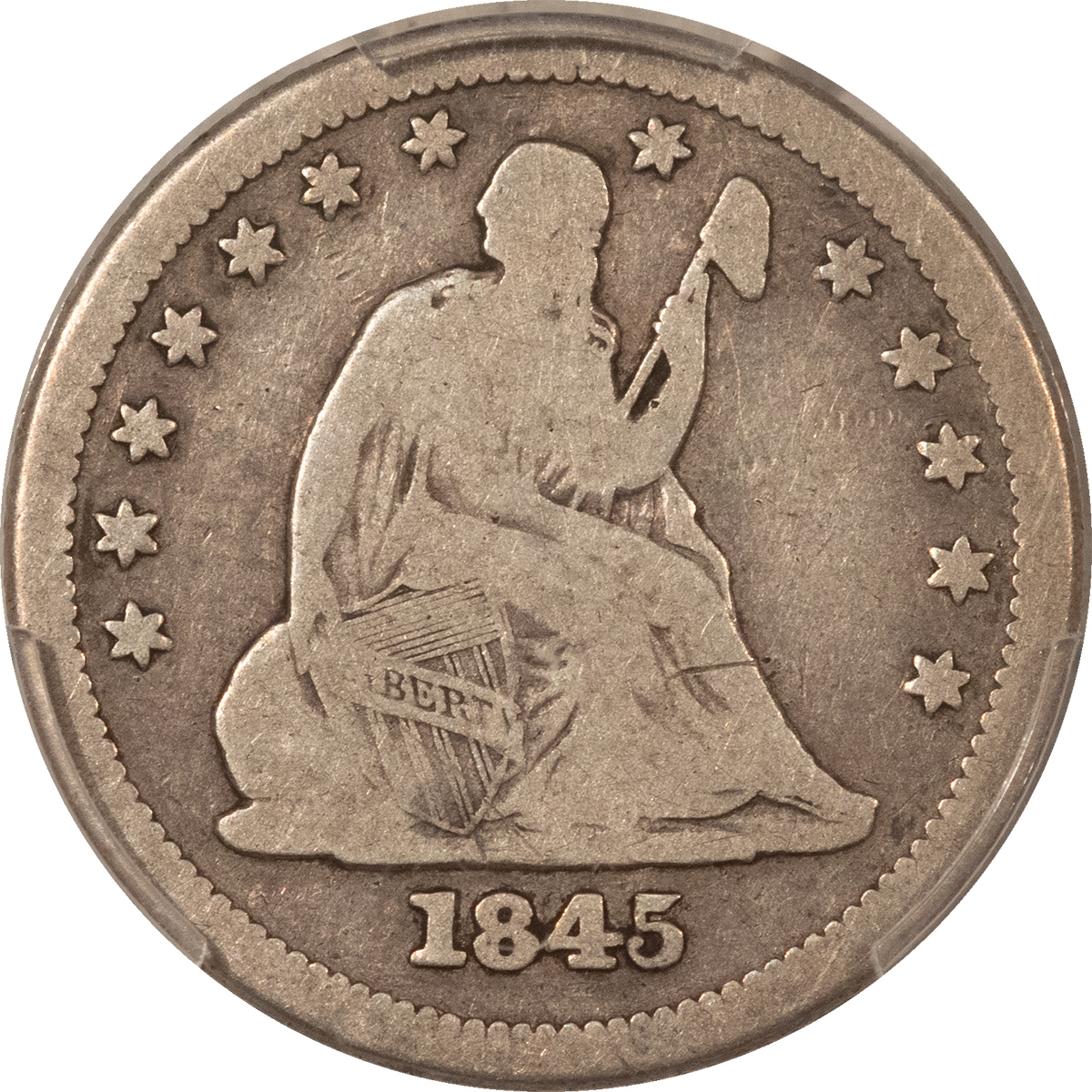 Liberty Seated Quarters 1845 SEATED LIBERTY QUARTER – PCGS G-06 Liberty Seated Quarters 1845 SEATED LIBERTY QUARTER – PCGS G-06