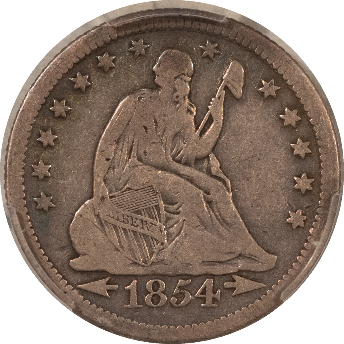 Liberty Seated Quarters 1854-O SEATED LIBERTY QUARTER – PCGS VG-08 Liberty Seated Quarters 1854-O SEATED LIBERTY QUARTER – PCGS VG-08