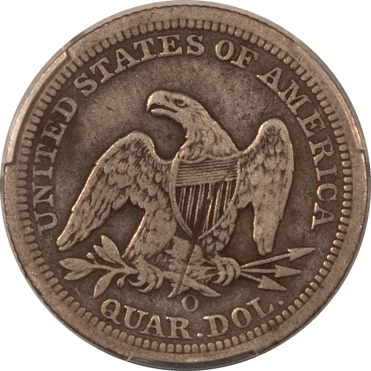Liberty Seated Quarters 1855-O SEATED LIBERTY QUARTER – PCGS GENUINE DAMAGE-F DETAIL, SCARCE! Liberty Seated Quarters 1855-O SEATED LIBERTY QUARTER – PCGS GENUINE DAMAGE-F DETAIL, SCARCE!