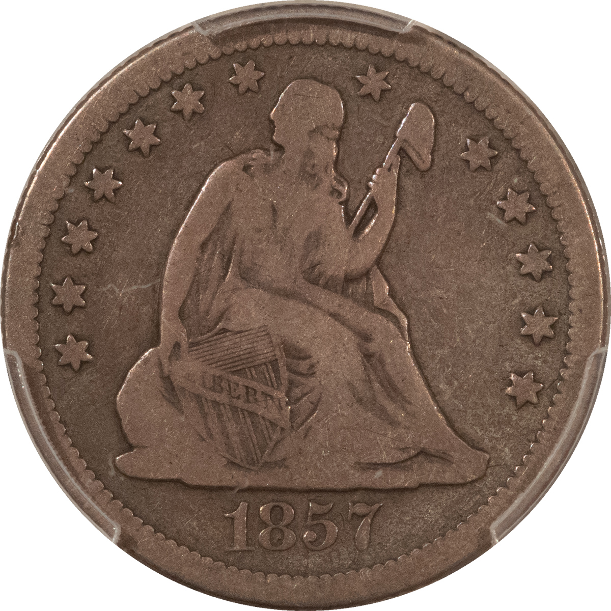 Liberty Seated Quarters 1857-O SEATED LIBERTY QUARTER – PCGS VG-08 Liberty Seated Quarters 1857-O SEATED LIBERTY QUARTER – PCGS VG-08