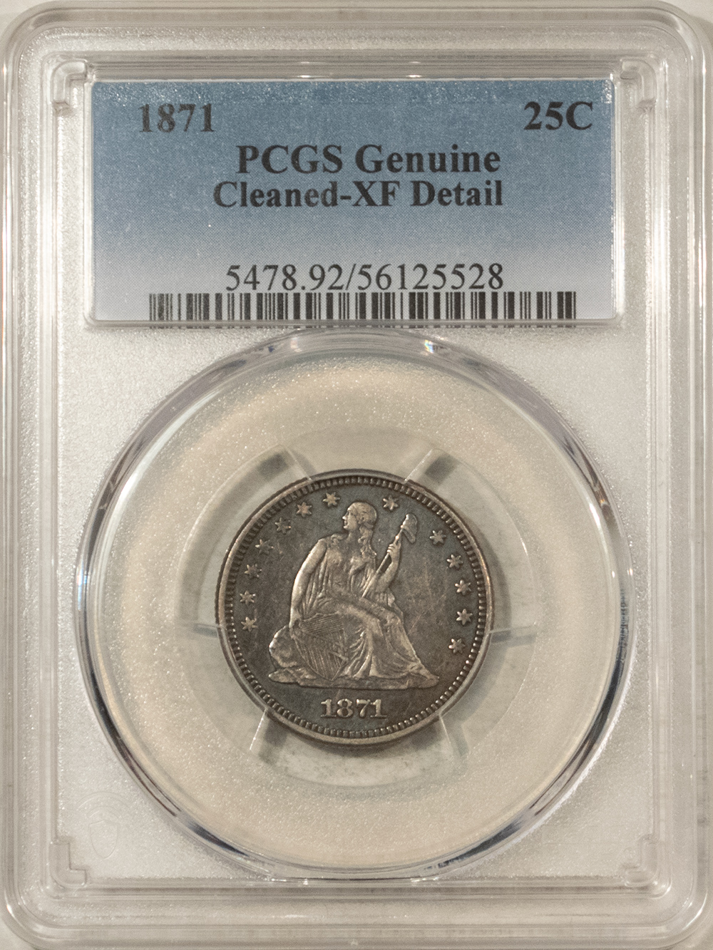 Liberty Seated Quarters 1871 SEATED LIBERTY QUARTER PCGS GENUINE CLEANED-XF DETAIL! OLD CLEANING IF ANY! Liberty Seated Quarters 1871 SEATED LIBERTY QUARTER PCGS GENUINE CLEANED-XF DETAIL! OLD CLEANING IF ANY!