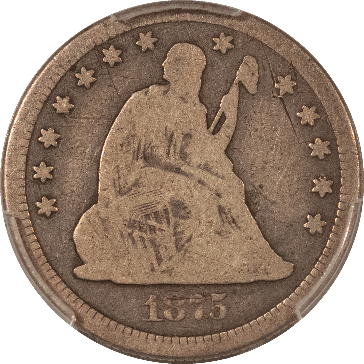 Liberty Seated Quarters 1875-CC SEATED LIBERTY QUARTER – PCGS AG-03, FULL GOOD! CARSON CITY! Liberty Seated Quarters 1875-CC SEATED LIBERTY QUARTER – PCGS AG-03, FULL GOOD! CARSON CITY!