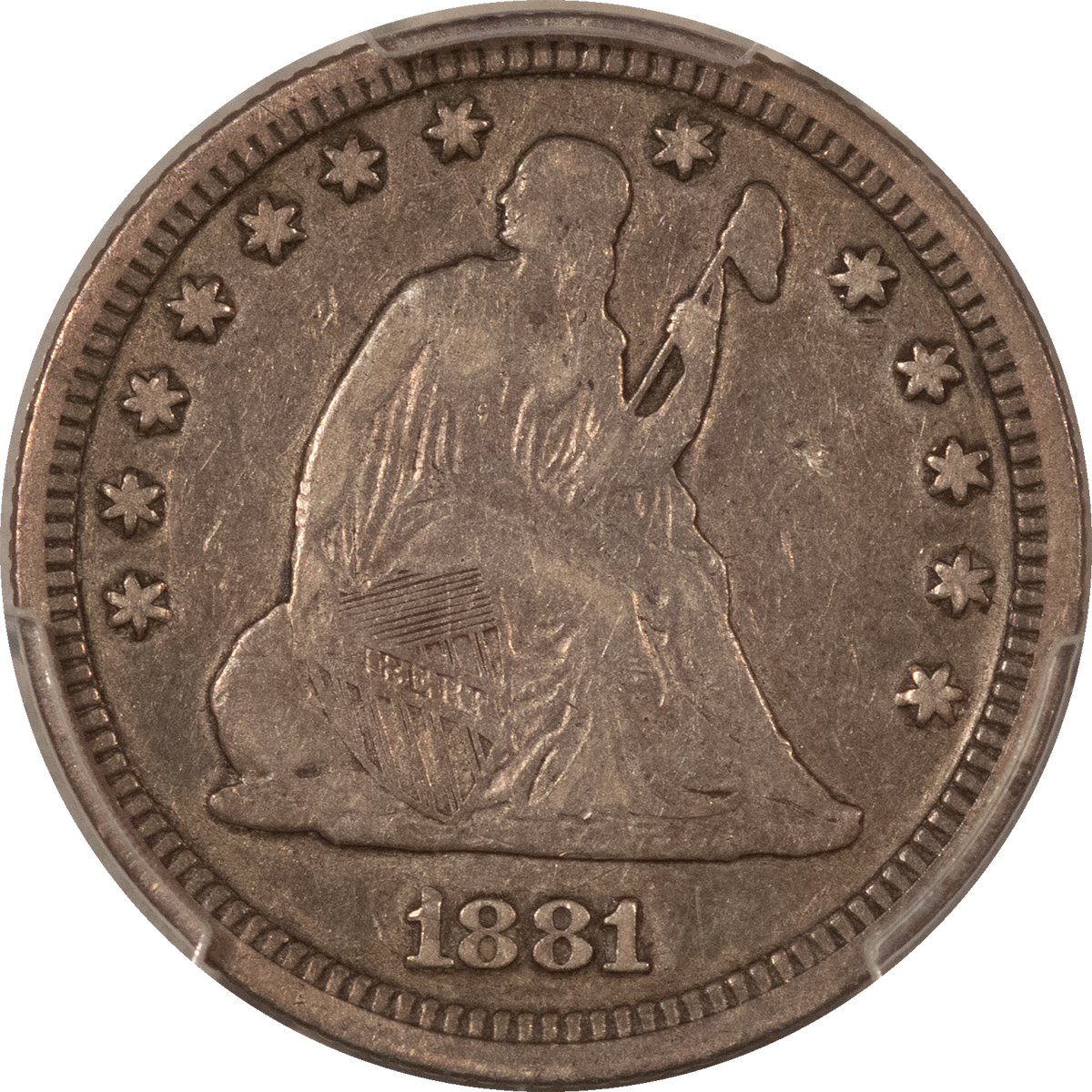 Liberty Seated Quarters 1881 SEATED LIBERTY QUARTER – PCGS F-12, RARE DATE! Liberty Seated Quarters 1881 SEATED LIBERTY QUARTER – PCGS F-12, RARE DATE!