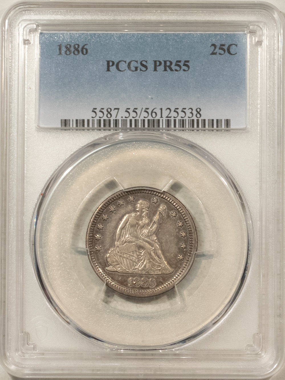 Liberty Seated Quarters 1886 SEATED LIBERTY QUARTER – PCGS PR-55 Liberty Seated Quarters 1886 SEATED LIBERTY QUARTER – PCGS PR-55