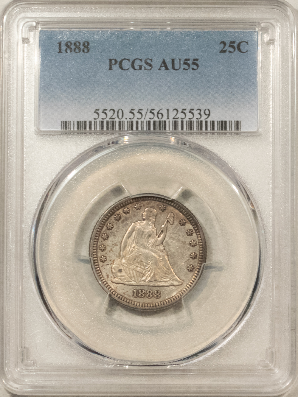 Liberty Seated Quarters 1888 SEATED LIBERTY QUARTER – PCGS AU-55, RARE DATE! Liberty Seated Quarters 1888 SEATED LIBERTY QUARTER – PCGS AU-55, RARE DATE!