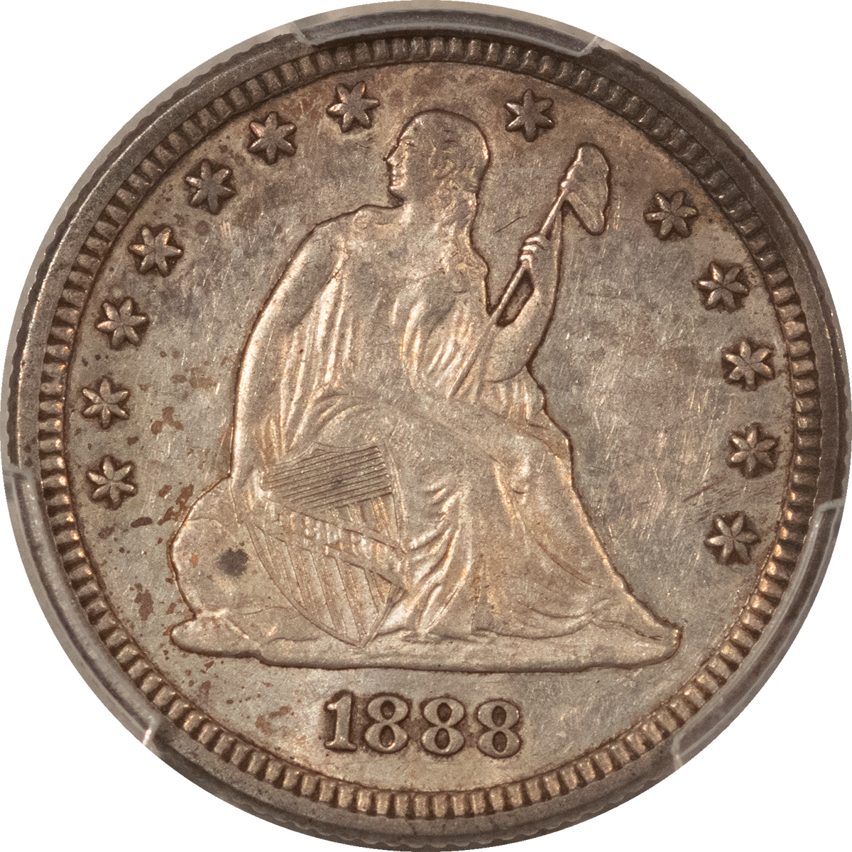 Liberty Seated Quarters 1888 SEATED LIBERTY QUARTER – PCGS AU-55, RARE DATE! Liberty Seated Quarters 1888 SEATED LIBERTY QUARTER – PCGS AU-55, RARE DATE!