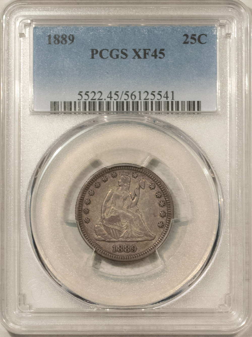 Liberty Seated Quarters 1889 SEATED LIBERTY QUARTER – PCGS XF-45, RARE DATE! Liberty Seated Quarters 1889 SEATED LIBERTY QUARTER – PCGS XF-45, RARE DATE!