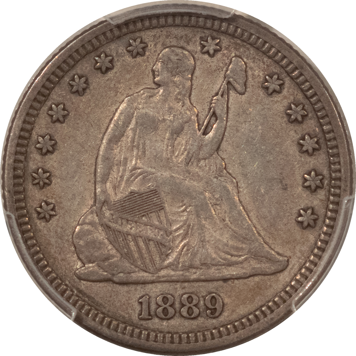 Liberty Seated Quarters 1889 SEATED LIBERTY QUARTER – PCGS XF-45, RARE DATE! Liberty Seated Quarters 1889 SEATED LIBERTY QUARTER – PCGS XF-45, RARE DATE!