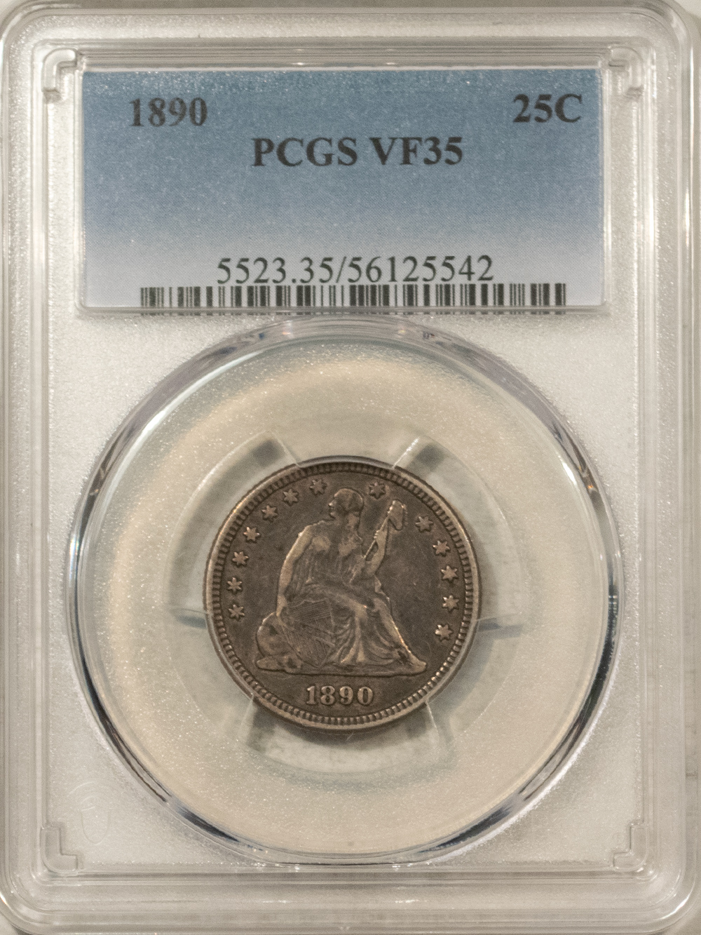 Liberty Seated Quarters 1890 SEATED LIBERTY QUARTER – PCGS VF-35, TOUGH DATE! Liberty Seated Quarters 1890 SEATED LIBERTY QUARTER – PCGS VF-35, TOUGH DATE!