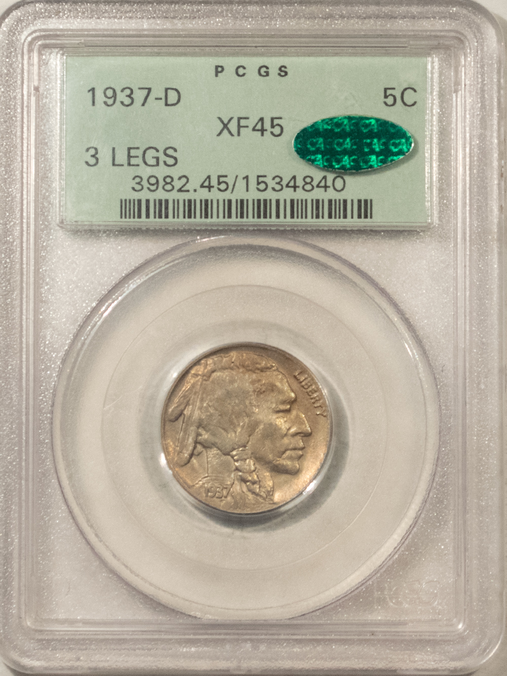 Buffalo Nickels 1937-D 3 LEGS BUFFALO NICKEL – PCGS XF-45, PREMIUM QUALITY++ & CAC APPROVED! Buffalo Nickels 1937-D 3 LEGS BUFFALO NICKEL – PCGS XF-45, PREMIUM QUALITY++ & CAC APPROVED!