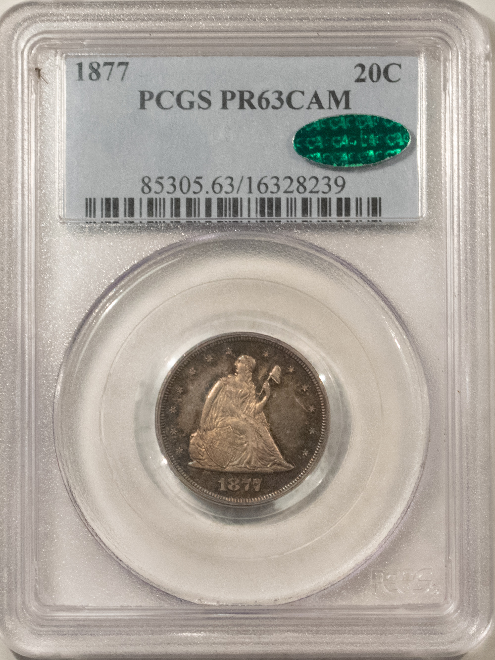 CAC Approved Coins 1877 PROOF TWENTY CENT PIECE – PCGS PR-63 CAM, FRESH, PQ & RARE! CAC APPROVED! CAC Approved Coins 1877 PROOF TWENTY CENT PIECE – PCGS PR-63 CAM, FRESH, PQ & RARE! CAC APPROVED!