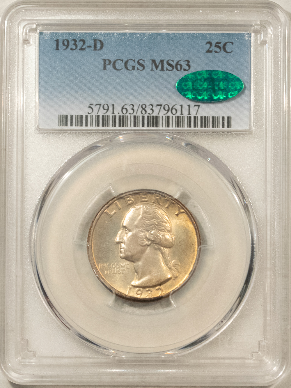 CAC Approved Coins 1932-D WASHINGTON QUARTER – PCGS MS-63, SUPER FRESH, PQ, KEY-DATE, CAC APPROVED! CAC Approved Coins 1932-D WASHINGTON QUARTER – PCGS MS-63, SUPER FRESH, PQ, KEY-DATE, CAC APPROVED!