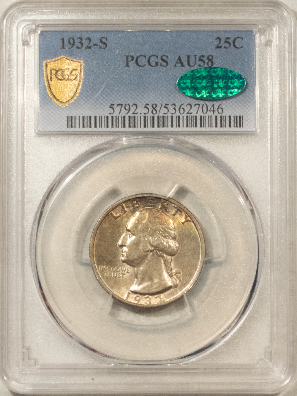 CAC Approved Coins 1932-S WASHINGTON QUARTER – PCGS AU-58, SUPER PREMIUM QUALITY! CAC APPROVED! CAC Approved Coins 1932-S WASHINGTON QUARTER – PCGS AU-58, SUPER PREMIUM QUALITY! CAC APPROVED!