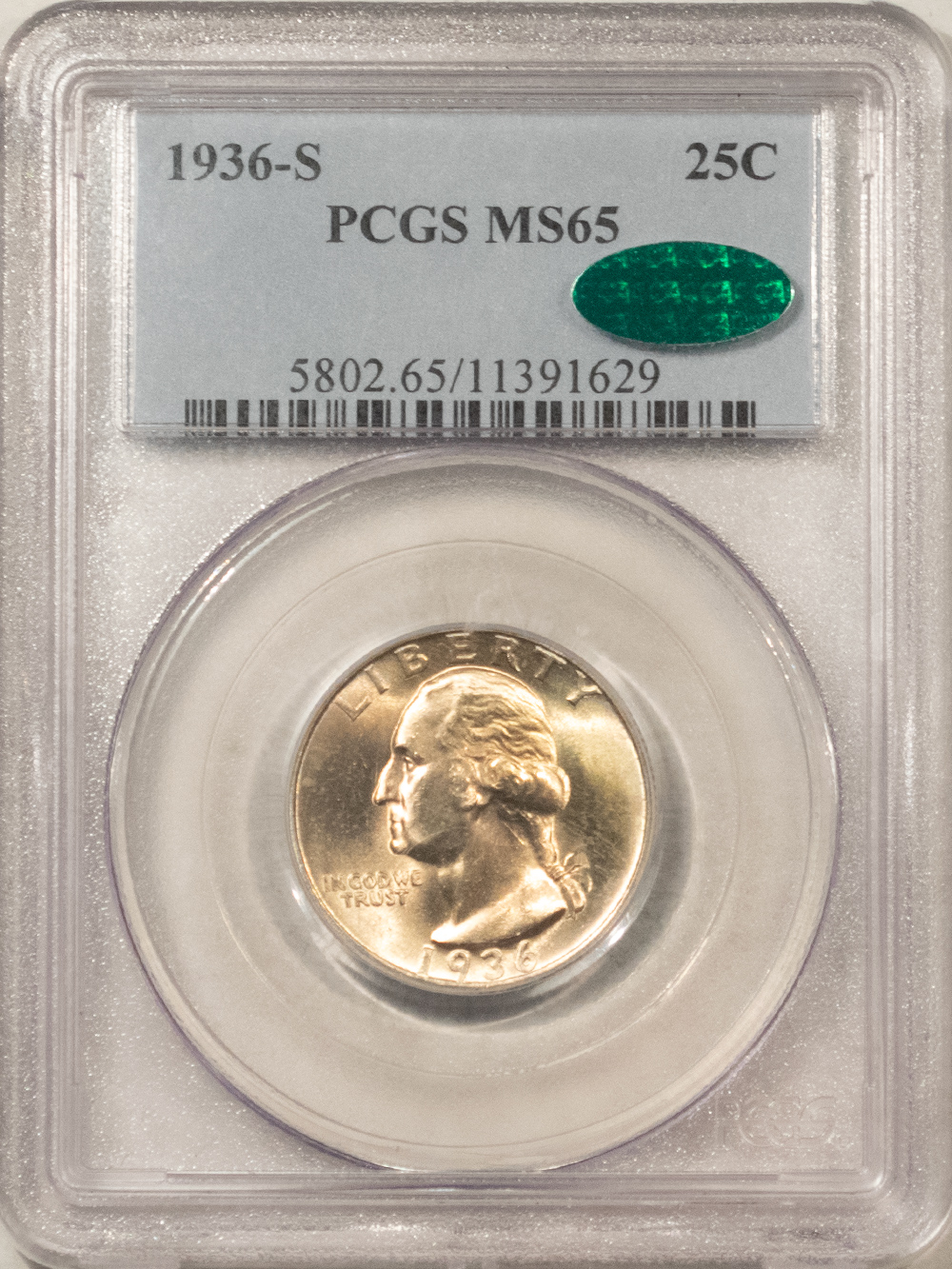 CAC Approved Coins 1936-S WASHINGTON QUARTER – PCGS MS-65, PREMIUM QUALITY GEM! CAC APPROVED! CAC Approved Coins 1936-S WASHINGTON QUARTER – PCGS MS-65, PREMIUM QUALITY GEM! CAC APPROVED!