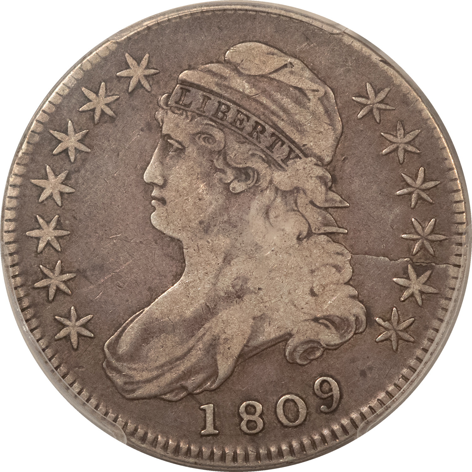 Early Halves 1809 CAPPED BUST HALF DOLLAR, III EDGE – PCGS VF-25 Early Halves 1809 CAPPED BUST HALF DOLLAR, III EDGE – PCGS VF-25