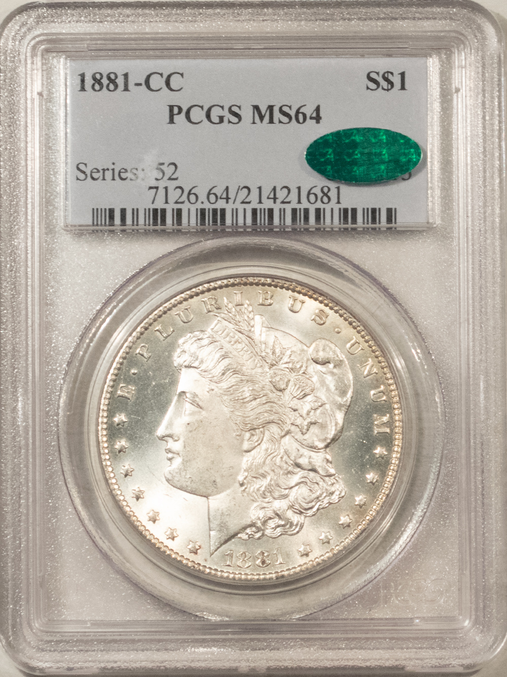 CAC Approved Coins 1881-CC $1 MORGAN DOLLAR PCGS MS-64 PREMIUM QUALITY++ CAC APPROVED! CARSON CITY! CAC Approved Coins 1881-CC $1 MORGAN DOLLAR PCGS MS-64 PREMIUM QUALITY++ CAC APPROVED! CARSON CITY!