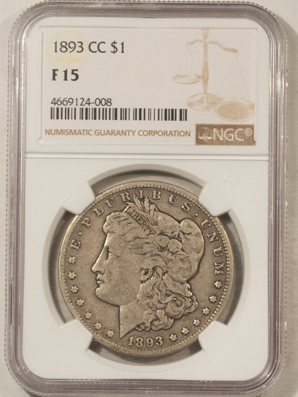Dollars 1893-CC $1 MORGAN DOLLAR – NGC F-15, PERFECT CIRCULATED! CARSON CITY! Dollars 1893-CC $1 MORGAN DOLLAR – NGC F-15, PERFECT CIRCULATED! CARSON CITY!