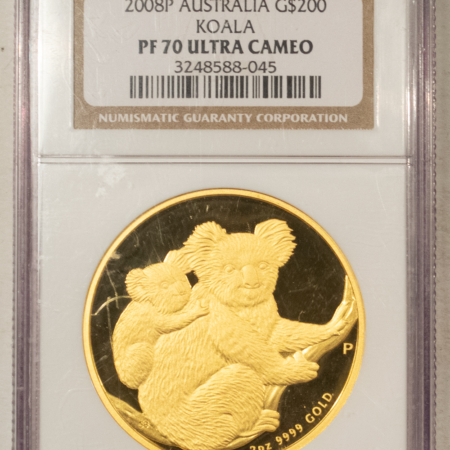 Bullion 2008P PROOF AUSTRALIA $200 GOLD 2 OZ KOALA – NGC PF-70 ULTRA CAMEO, RARE!