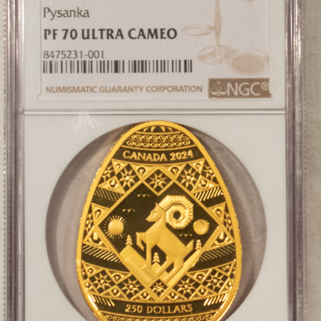 Bullion 2024 PROOF CANADA $250 GOLD PYSANKA 1.88 OZ – NGC PF-70 UCAM, 300 MINTAGE! RARE!