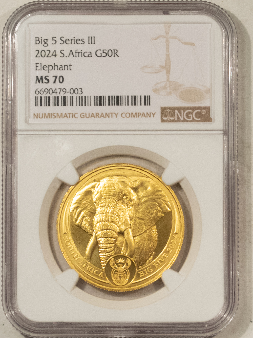 Bullion 2024 SOUTH AFRICA 1 OZ GOLD 50 RAND BIG 5 SERIES, ELEPHANT 1 OZ – NGC MS-70 Bullion 2024 SOUTH AFRICA 1 OZ GOLD 50 RAND BIG 5 SERIES, ELEPHANT 1 OZ – NGC MS-70