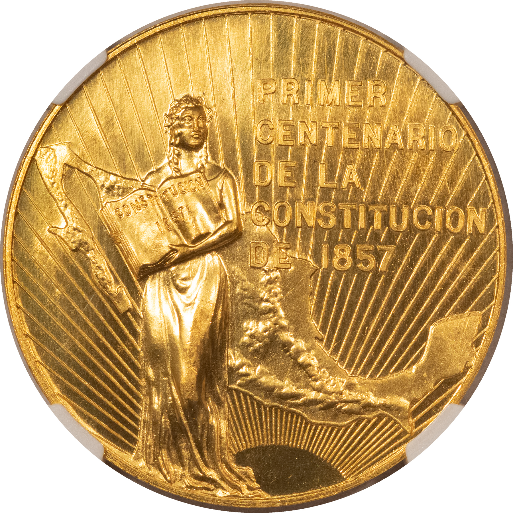 Bullion 1957 MEXICO GOLD MEDAL GROVE-698 CONSTITUTION CENTENNIAL 41.61GR NGC MS-66 Bullion 1957 MEXICO GOLD MEDAL GROVE-698 CONSTITUTION CENTENNIAL 41.61GR NGC MS-66