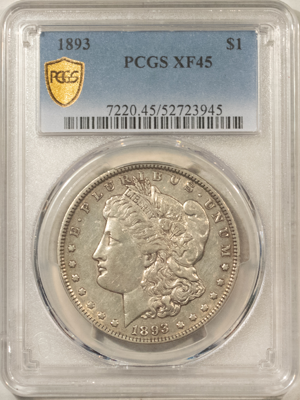 Dollars 1893 $1 MORGAN DOLLAR – PCGS XF-45, TOUGH DATE! Dollars 1893 $1 MORGAN DOLLAR – PCGS XF-45, TOUGH DATE!