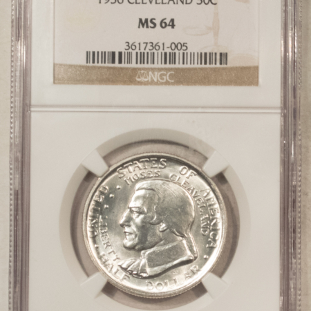 Early Commems 1936 CLEVELAND COMMEMORATIVE HALF DOLLAR – NGC MS-64, BLAST WHITE!