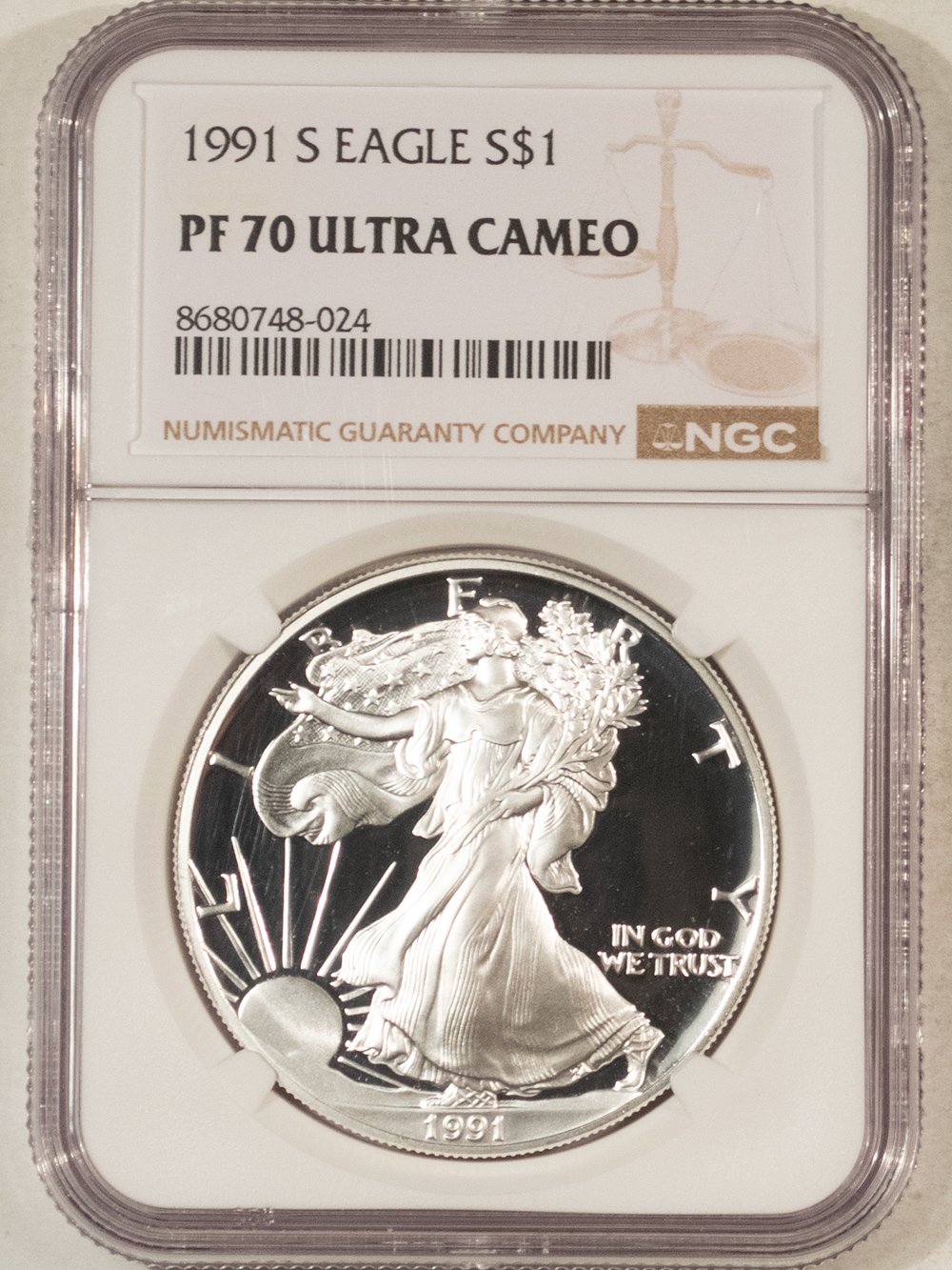 American Silver Eagles 1991-S $1 PROOF AMERICAN SILVER EAGLE, 1 OZ .999 – NGC PF-70 ULTRA CAMEO American Silver Eagles 1991-S $1 PROOF AMERICAN SILVER EAGLE, 1 OZ .999 – NGC PF-70 ULTRA CAMEO