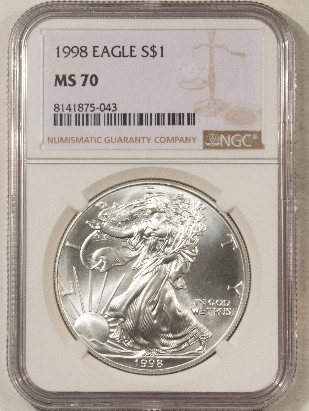 American Silver Eagles 1998 $1 AMERICAN SILVER EAGLE, 1 OZ .999 – NGC MS-70 PERFECT, SCARCE! American Silver Eagles 1998 $1 AMERICAN SILVER EAGLE, 1 OZ .999 – NGC MS-70 PERFECT, SCARCE!