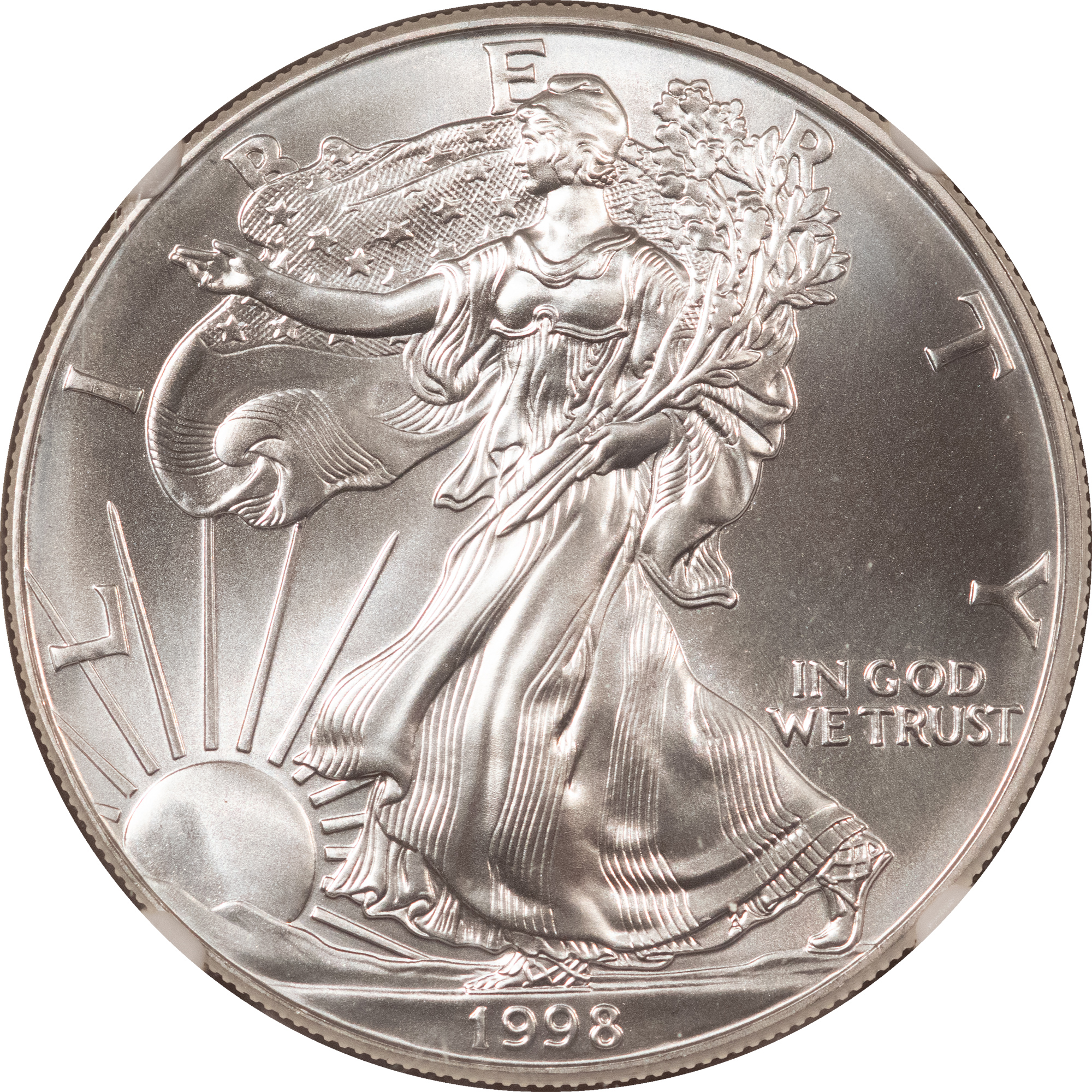 American Silver Eagles 1998 $1 AMERICAN SILVER EAGLE, 1 OZ .999 – NGC MS-70 PERFECT, SCARCE! American Silver Eagles 1998 $1 AMERICAN SILVER EAGLE, 1 OZ .999 – NGC MS-70 PERFECT, SCARCE!
