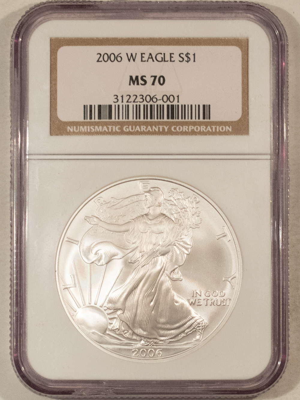 American Silver Eagles 2006-W $1 BURNISHED AMERICAN SILVER EAGLE, 1 OZ .999 – NGC MS-70 American Silver Eagles 2006-W $1 BURNISHED AMERICAN SILVER EAGLE, 1 OZ .999 – NGC MS-70
