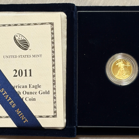American Gold Eagles, Buffaloes, & Liberty Series 2011-W $5 PROOF AMERICAN GOLD EAGLE, 1/10 OZ – GEM PROOF WITH BOX AND COA!