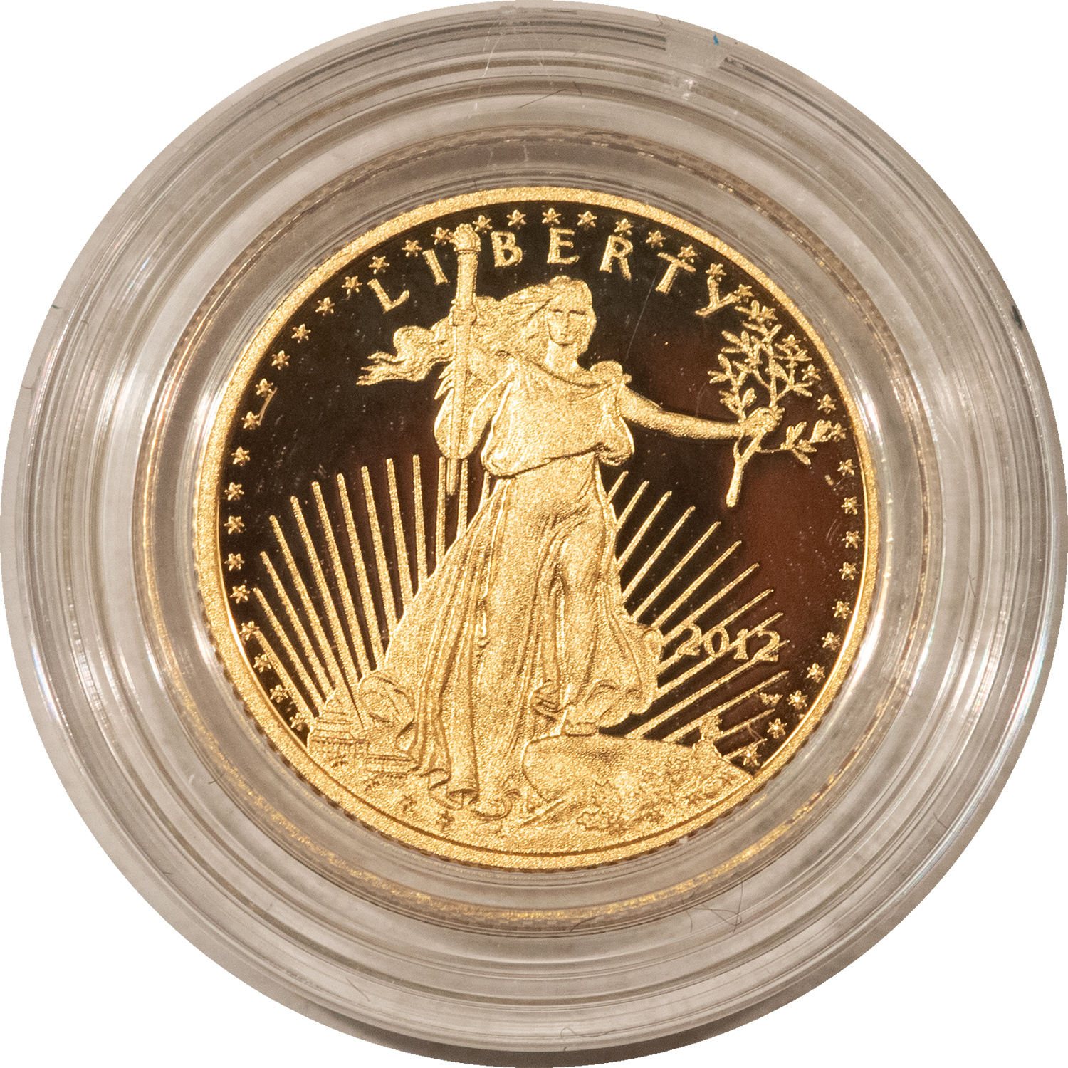 American Gold Eagles, Buffaloes, & Liberty Series 2012-W $5 PROOF AMERICAN GOLD EAGLE, 1/10 OZ – GEM PROOF WITH BOX AND COA! American Gold Eagles, Buffaloes, & Liberty Series 2012-W $5 PROOF AMERICAN GOLD EAGLE, 1/10 OZ – GEM PROOF WITH BOX AND COA!