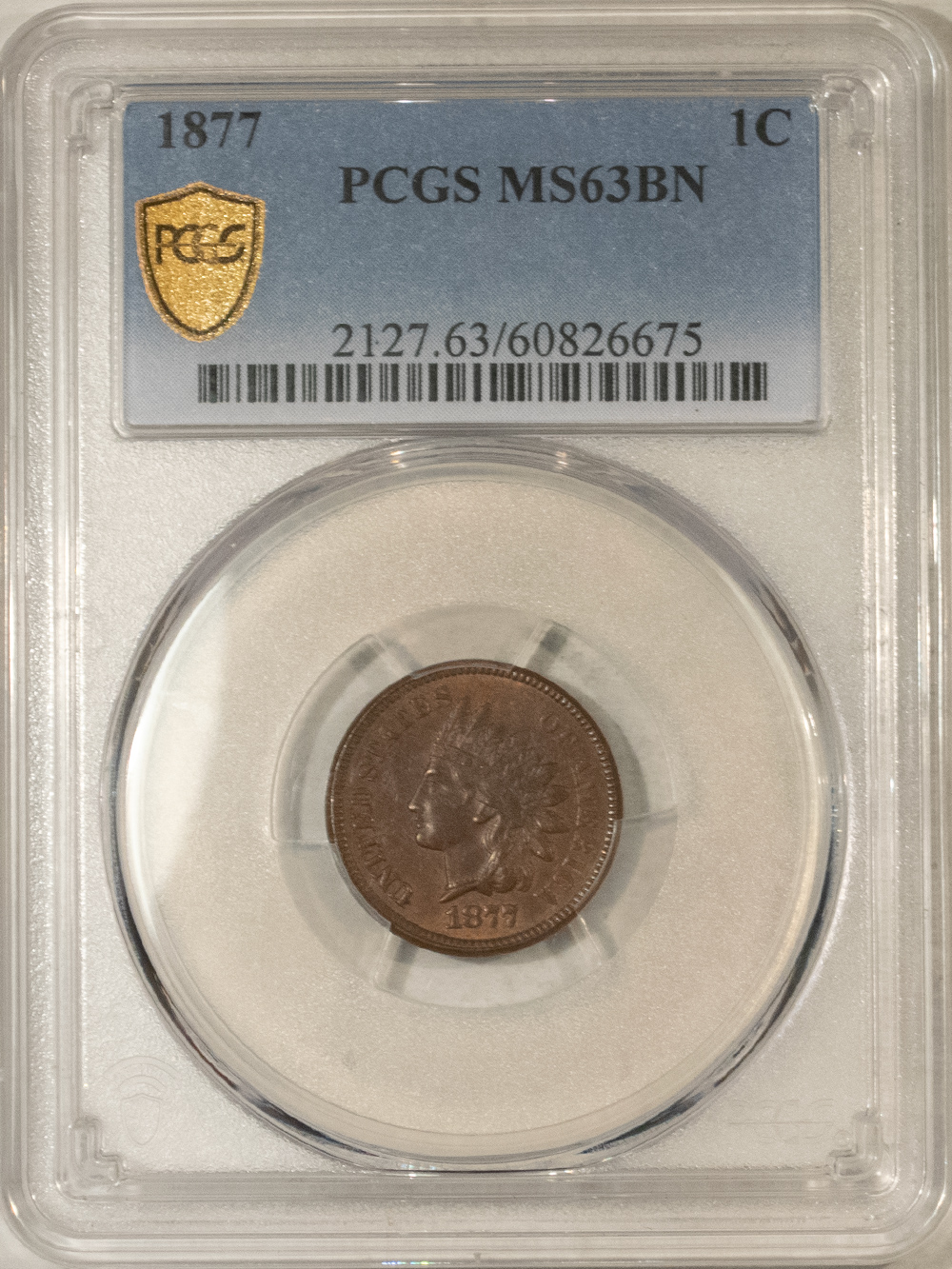 Indian 1877 INDIAN CENT – PCGS MS-63 BN SMOOTH, CHOICE KEY-DATE! Indian 1877 INDIAN CENT – PCGS MS-63 BN SMOOTH, CHOICE KEY-DATE!
