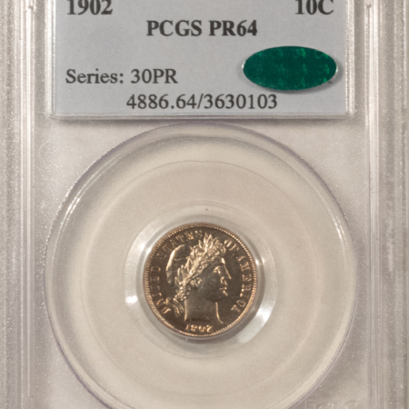 Barber Dimes 1902 PROOF BARBER DIME – PCGS PR-64, PREMIUM GEM QUALITY+! CAC APPROVED!