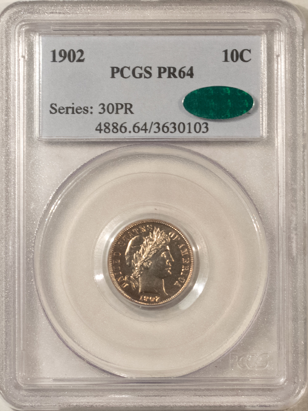Barber Dimes 1902 PROOF BARBER DIME – PCGS PR-64, PREMIUM GEM QUALITY+! CAC APPROVED! Barber Dimes 1902 PROOF BARBER DIME – PCGS PR-64, PREMIUM GEM QUALITY+! CAC APPROVED!