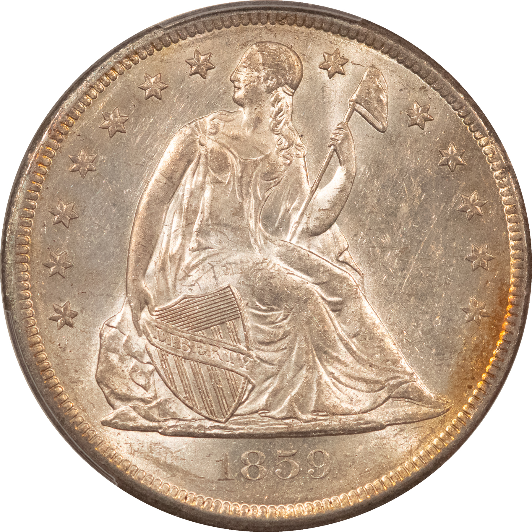 Dollars 1859-O $1 SEATED LIBERTY DOLLAR – PCGS MS-61, FLASHY LUSTROUS UNCIRCULATED! Dollars 1859-O $1 SEATED LIBERTY DOLLAR – PCGS MS-61, FLASHY LUSTROUS UNCIRCULATED!