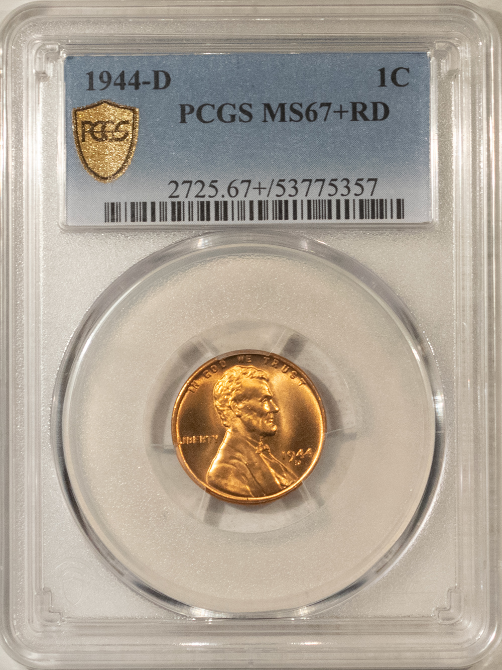 Lincoln Cents (Wheat) 1944-D LINCOLN CENT – PCGS MS-67+ RD BLAZING RED & PQ! Lincoln Cents (Wheat) 1944-D LINCOLN CENT – PCGS MS-67+ RD BLAZING RED & PQ!