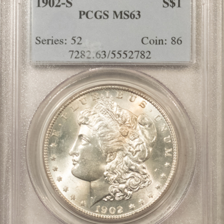 Dollars 1902-S $1 MORGAN DOLLAR – PCGS MS-63, LOOKS 64+, PREMIUM QUALITY!