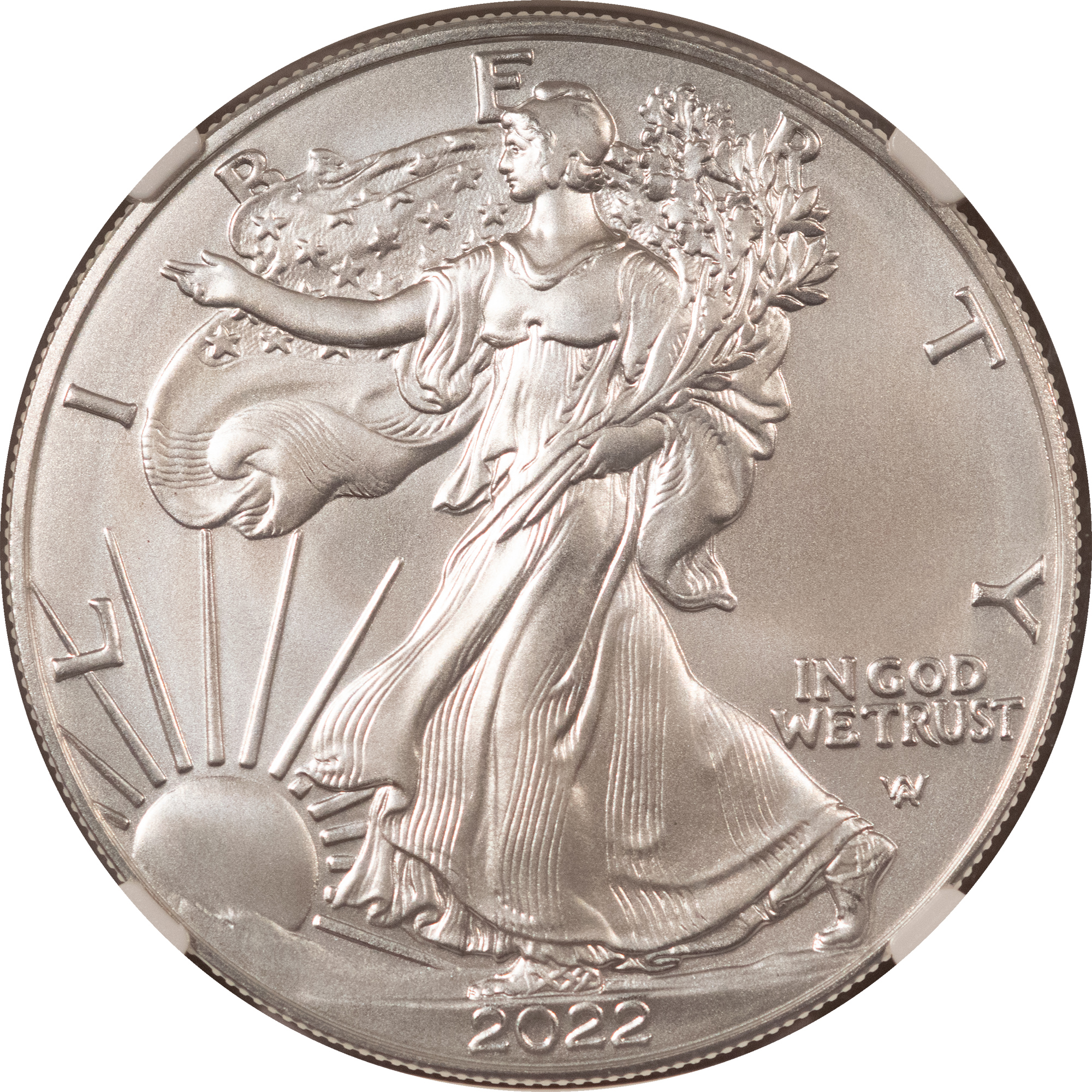 American Silver Eagles 2022-W $1 AMERICAN BURNISHED SILVER EAGLE 1 OZ .999 NGC MS-70 FIRST DAY OF ISSUE American Silver Eagles 2022-W $1 AMERICAN BURNISHED SILVER EAGLE 1 OZ .999 NGC MS-70 FIRST DAY OF ISSUE